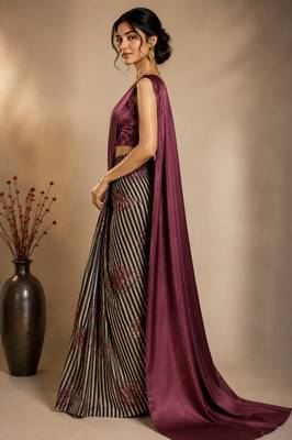 wine smart and ethnic satin fabric girlie ready to wear ceremonial saree 4