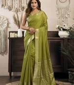 mahendi ethnic khadi cotton blend fabric woven designer traditional rich saree