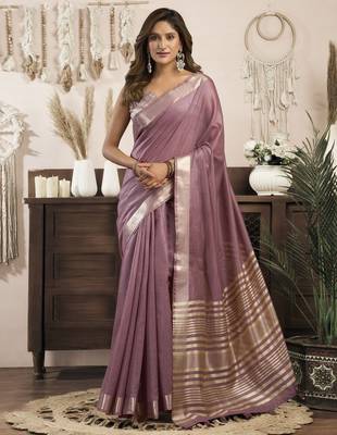 lavender ethnic khadi cotton blend fabric woven designer traditional rich saree 1