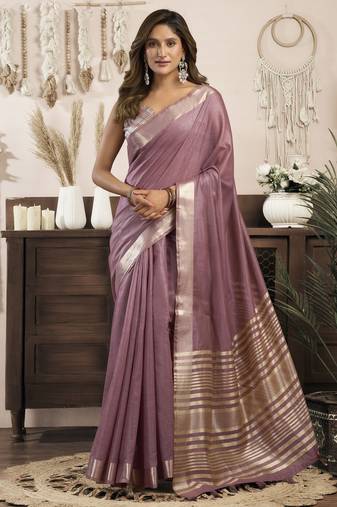 lavender ethnic khadi cotton blend fabric woven designer traditional rich saree