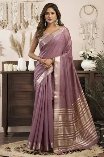 lavender ethnic khadi cotton blend fabric woven designer traditional rich saree