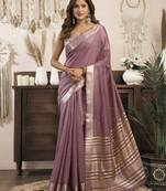 lavender ethnic khadi cotton blend fabric woven designer traditional rich saree