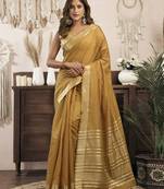 mustard ethnic khadi cotton blend fabric woven designer traditional rich saree