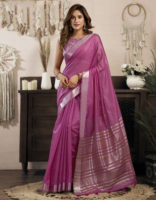 pink ethnic khadi cotton blend fabric woven designer traditional rich saree 1