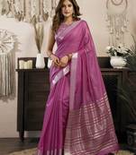 pink ethnic khadi cotton blend fabric woven designer traditional rich saree