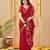 red smart linen fabric weaving jari designer saree