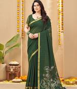 green smart linen fabric weaving jari designer saree