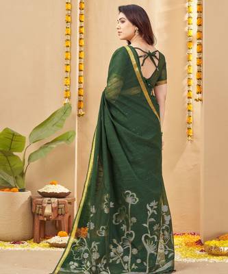 green smart linen fabric weaving jari designer saree 2