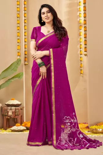 magenta smart linen fabric weaving jari designer saree