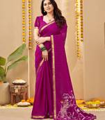 magenta smart linen fabric weaving jari designer saree