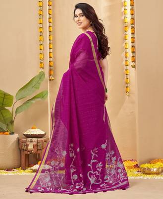 magenta smart linen fabric weaving jari designer saree 2