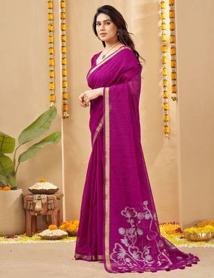 magenta smart linen fabric weaving jari designer saree 4