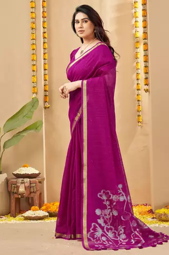 magenta smart linen fabric weaving jari designer saree