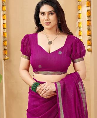 magenta smart linen fabric weaving jari designer saree 5