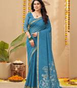 blue smart linen fabric weaving jari designer saree