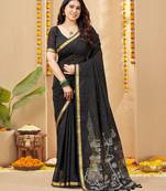 black smart linen fabric weaving jari designer saree