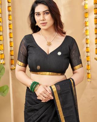 black smart linen fabric weaving jari designer saree 5