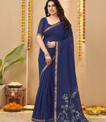 navy blue smart linen fabric weaving jari designer saree