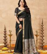 black ethnic cotton blend fabric weaving jari designer fancy ethnic saree