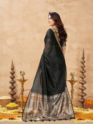 black ethnic cotton blend fabric weaving jari designer fancy ethnic saree 2