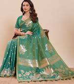 Green colour embroidery with jari work silk saree with blouse