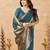 teal ethnic cotton blend fabric weaving jari designer fancy ethnic saree