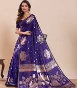 Purple colour embroidery with jari work silk saree with blouse