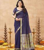 violet ethnic cotton blend fabric weaving jari designer fancy ethnic saree