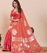 Red colour embroidery with jari work silk saree with blouse