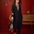 Black cotton embellished kurta set with dupatta.