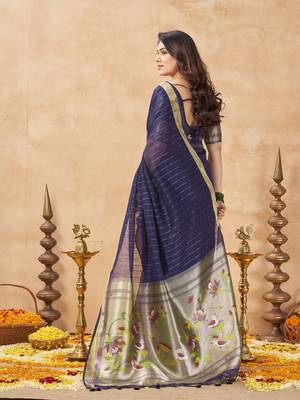 violet ethnic cotton blend fabric weaving jari designer fancy ethnic saree 2