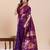 wine colour embroidery with jari work silk blend saree with blouse