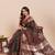 brown colour embroidery with jari work silk blend saree with blouse