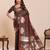 brown colour embroidery with jari work silk blend saree with blouse