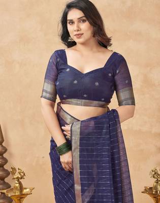 violet ethnic cotton blend fabric weaving jari designer fancy ethnic saree 5