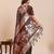 brown colour embroidery with jari work silk blend saree with blouse
