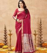 maroon ethnic cotton blend fabric weaving jari designer fancy ethnic saree