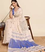 Blue color embroidery cotton silk saree with blouse