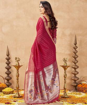 maroon ethnic cotton blend fabric weaving jari designer fancy ethnic saree 2