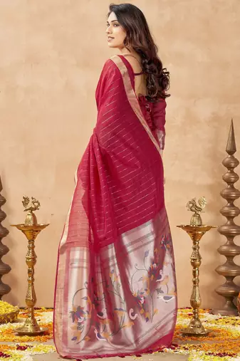 maroon ethnic cotton blend fabric weaving jari designer fancy ethnic saree