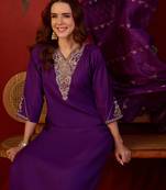 Purple cotton embellished kurta set with duaptta.