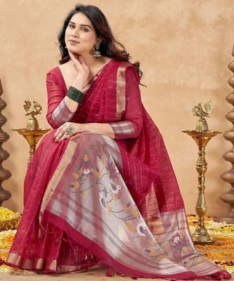 maroon ethnic cotton blend fabric weaving jari designer fancy ethnic saree 4