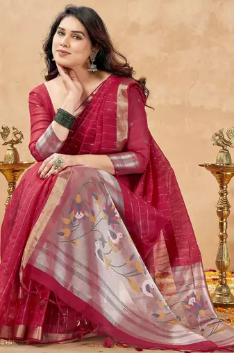 maroon ethnic cotton blend fabric weaving jari designer fancy ethnic saree