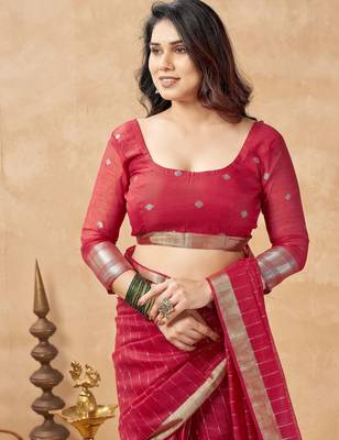 maroon ethnic cotton blend fabric weaving jari designer fancy ethnic saree 5