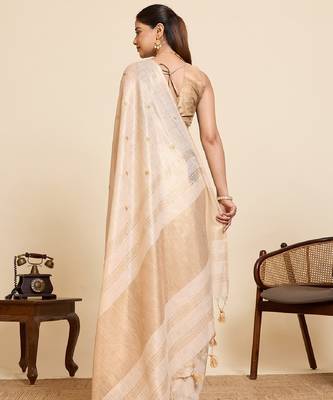 Chiko color embroidery cotton silk saree with blouse 4