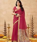 red ethnic cotton blend fabric weaving jari designer fancy ethnic saree
