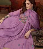 Lilac cotton embroidered kurta set with dupatta.