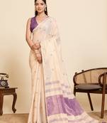 Purple color embroidery cotton silk saree with blouse