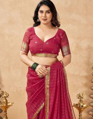 red ethnic cotton blend fabric weaving jari designer fancy ethnic saree 5