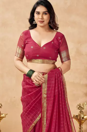 red ethnic cotton blend fabric weaving jari designer fancy ethnic saree